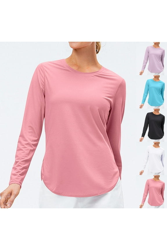 Womens Sun Protection Shirts Long Sleeve Crewneck Sun Shirts UPF 50+ Outdoor Yoga Shirt