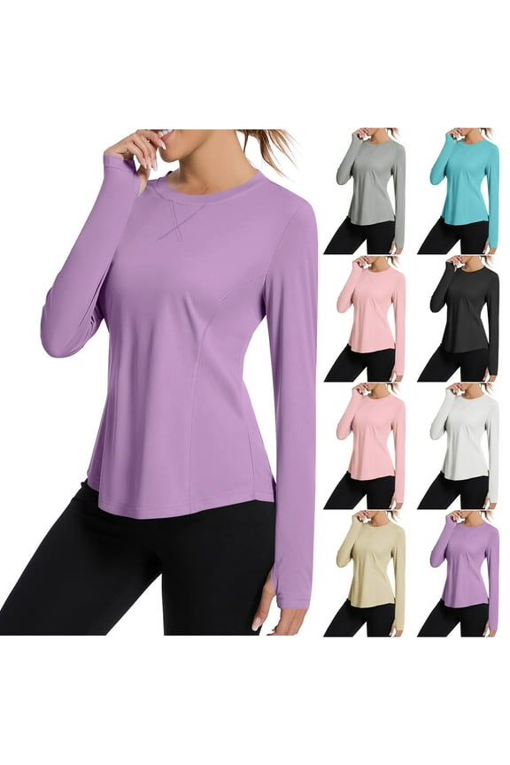 Sun Protection Shirts for Women Long Sleeve UPF 50+ Clothing Casual Round Neck Rash Guard Summer Hiking Fishing Outdoor Shirt