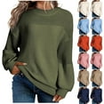 thumbnail image 1 of CFLVAEK Womens Sweaters Fall Casual Patchwork Lantern Sleeve Pullover Sweater Oversized Crew Neck Knit Jumper Solid Color Warm Tops Pink S, 1 of 6