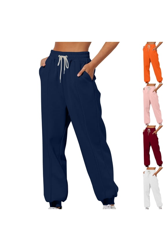 Womens Sweatpants with Pockets Cinch Bottom Baggy Joggers Plain Color Drawstring High Waisted Workout Sweatpant for Running Gym Navy XXL