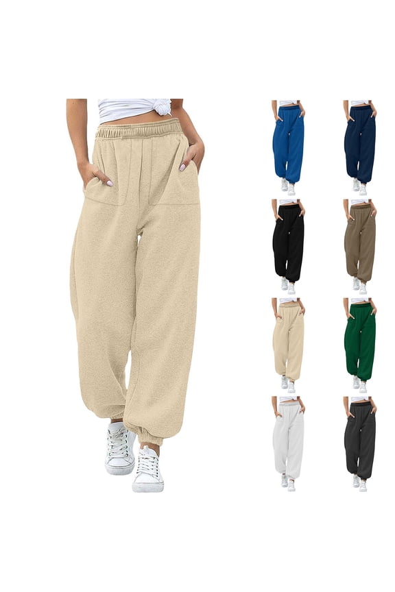 Womens Sweatpants with Pockets High Waisted Casual Lounge Sweatpant Solid Color Elastic Bottom Workout Pants Navy S