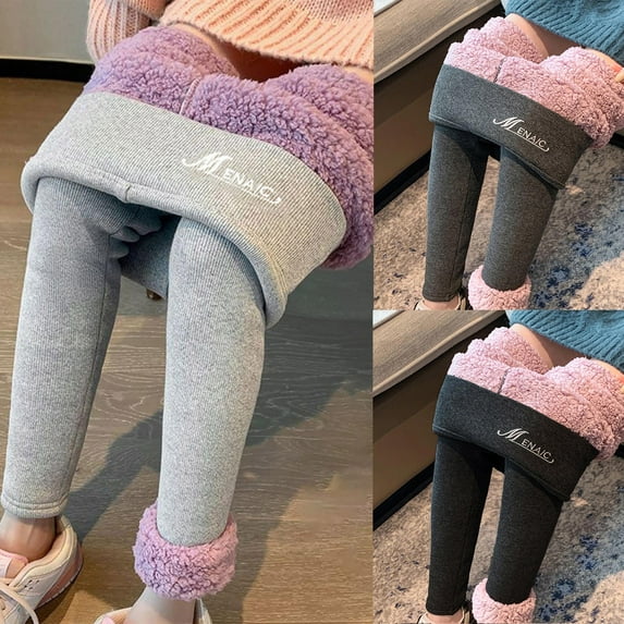 CFLVAEK Womens Thick Fleece Lined Leggings Thermal Warm Winter Tights Ribbed High Waisted Leggings Solid Color Gifts Legging for Women Dark Gray L
