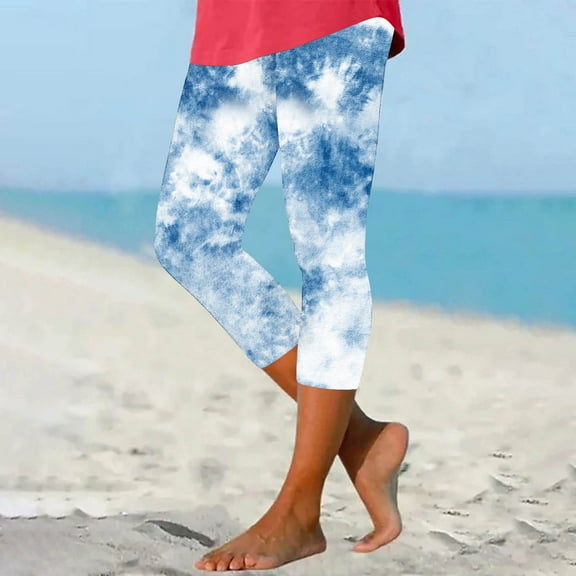 CFLVAEK Womens Tie Dye Capri Leggings Elastic Waist Gradient Yoga Pants Trendy Printed Workout Capris Athletic High Rise Pedal Pushers Fall Saving