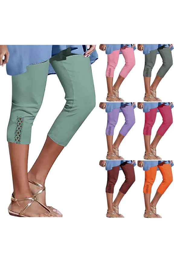 Womens Tummy Control High Waisted Capri Yoga Leggings Plus Size Summer Workout Cropped Pants Solid Color Hollow Out Capris Legging Gray M