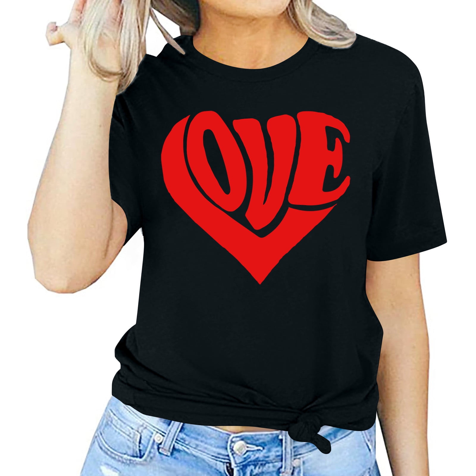 CFLVAEK Womens Valentines Day Tshirts Cute Love Heart Graphic Tees Plus