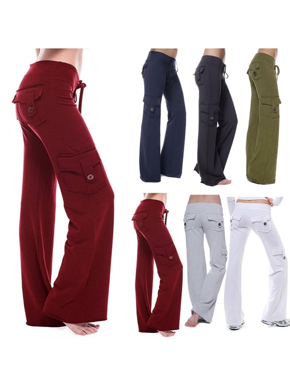 Womens Wide Leg Yoga Pants Cargo Wide Leg Pants Plus Size Flare Leggings Baggy Pants Flare Yoga Pants with Pockets Gray L