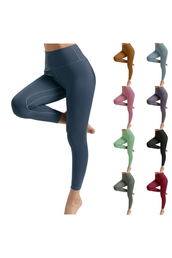 Womens Yoga Leggings with Side Pockets Comfy Tummy Control High Waisted Running Workout Pants Solid Color Gym Sports Leggings Black S