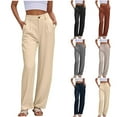 thumbnail image 1 of CFLVAEK Work Pants for Women Cotton Linen Front Button Elastic Waist Pant Business Casual Straight Wide Leg Slacks Pant with Pockets Gray M, 1 of 9