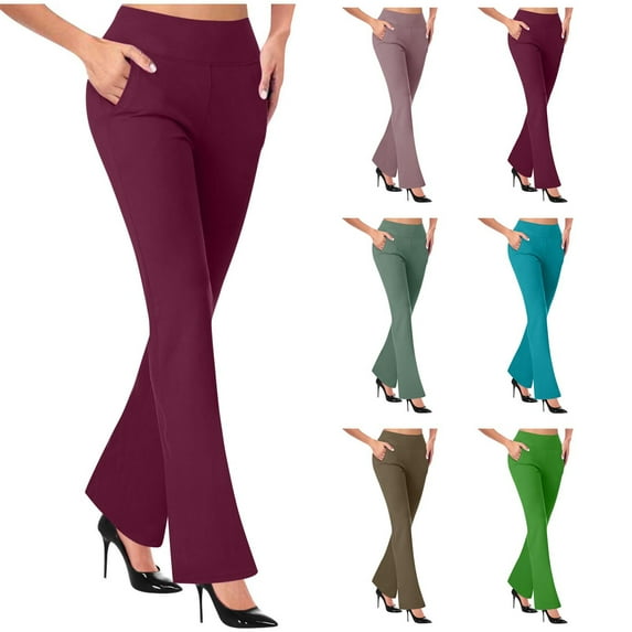 CFLVAEK Work Pants for Women Dressy Casual Bootcut Trousers with Pockets Comfy High Waisted Work Office Pant Solid Color Long Pants Brown S