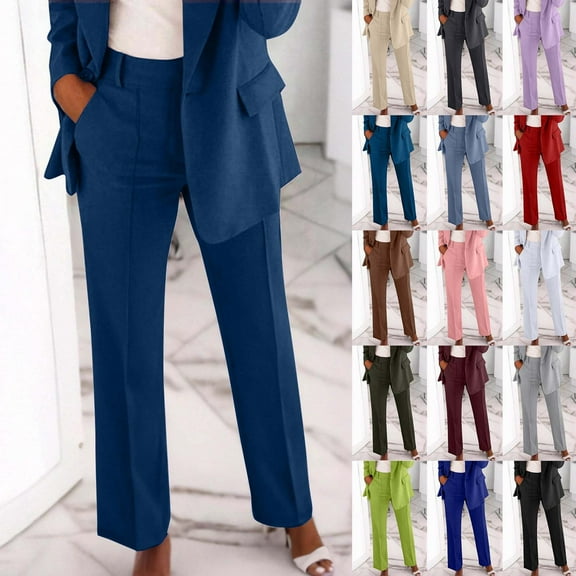 CFLVAEK Work Pants for Women Plus Size with Pockets Business Casual Straight Leg Slacks Pant Comfy High Waisted Office Trousers Black XXL