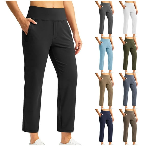 CFLVAEK Workout Capris for Women with Pockets High Waisted Stretch Pants Loose Fitting Wide Leg Yoga Capri Pants Solid Color Casual Pant Khaki XL