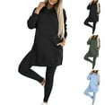 thumbnail image 1 of CFLVAEK Workout Outfits for Women 2 Piece Tummy Slimming Leggings and Plus Size Long Hooded Sweatshirts with Big Pockets Solid Color Running Sweatsuits Black XXL, 1 of 9