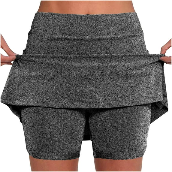 CFLVAEK Workout Skirts for Women Plus Size High Waisted Skorts Shorts Solid Color Tennis Skirts Solid Color Leggings Dark Gray XXXXL