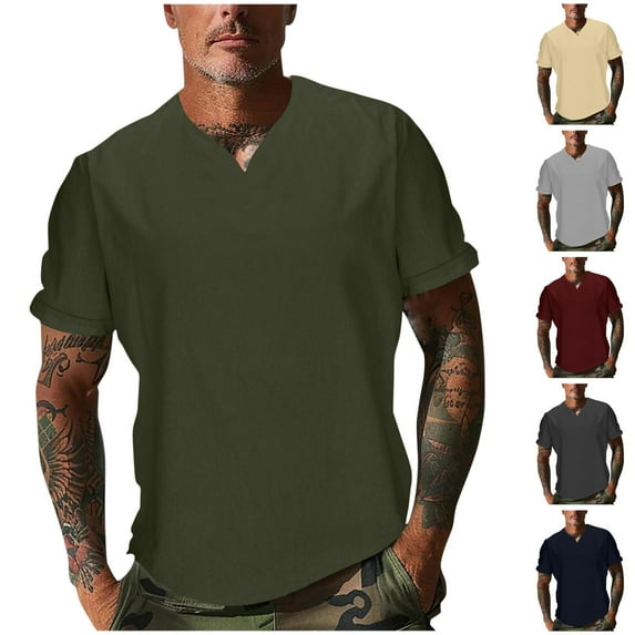 CFLVAEK Workout T Shirts for Men Big and Tall V Neck Tshirt Comfy Short Sleeve Tshirt Solid Color Running Gym Athletic Tees Olive Green L
