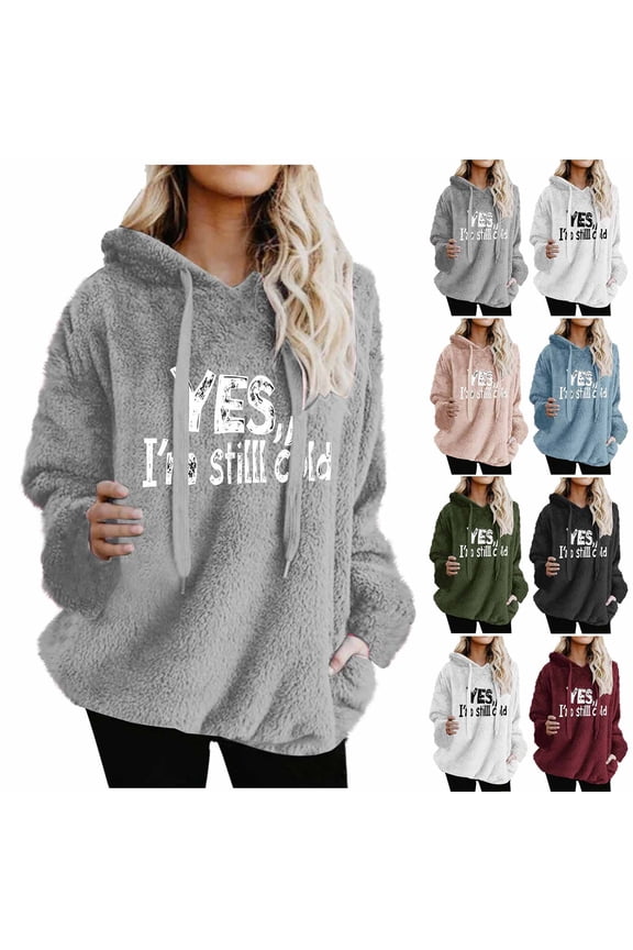 Yes I'm Still Cold Hooded Pullover for Women Fuzzy Sherpa Fleece Hoodies Plus Size Long Sleeve Sweatshirts Thermal Winter Pullover Tops with Pockets Black XXXL