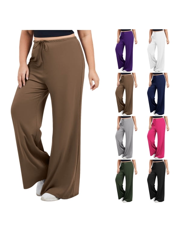 Yoga Pants Women Plus Size Flare Leggings Solid Drawstring High Waisted Workout Pants for Running Gym Black XXXL