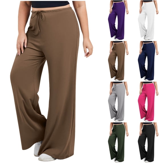 CFLVAEK Yoga Pants Women Plus Size Flare Leggings Solid Drawstring High Waisted Workout Pants for Running Gym Hot Pink XXL