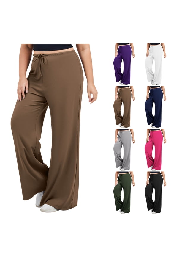 Yoga Pants Women Plus Size Flare Leggings Solid Drawstring High Waisted Workout Pants for Running Gym Khaki XXXXL