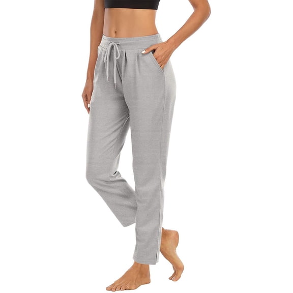 CFLVAEK Yoga Pants Women Tummy Control with Pockets and Drawstring Elastic Mid Rise Athletic Jogger Pant Stretch Solid Jogging Trousers Casual Full Length Lounge Yoga Leggings Gray M