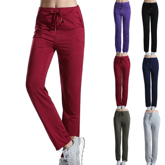 CFLVAEK Yoga Pants for Women Drawstring High Waisted Workout Pant with Pockets Solid Color Slim Straight Leg Running Trousers Army Green S
