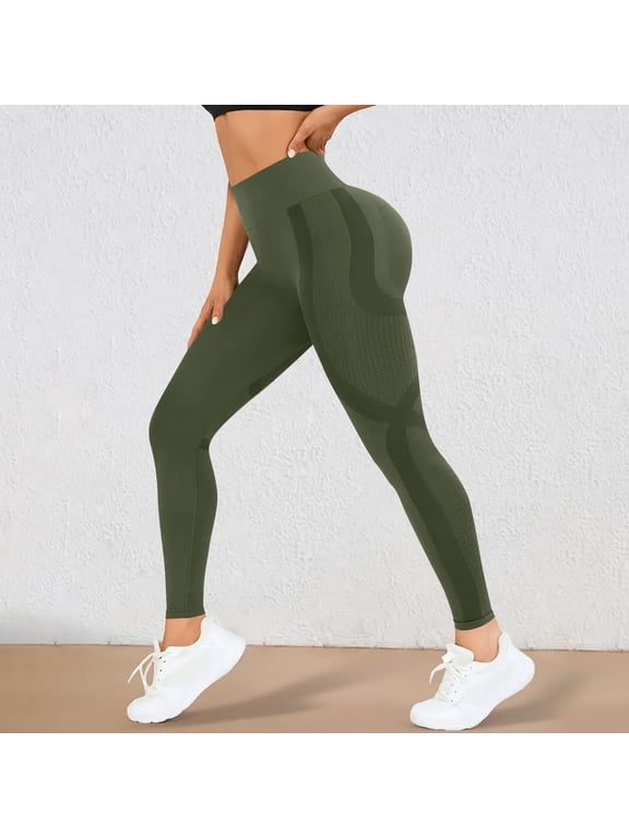 Yoga Pants for Women Workout Butt Lift Leggings Seamless High Waisted Tummy Control Athletic Running Legging Army Green XXL