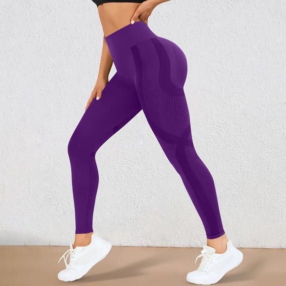 CFLVAEK Yoga Pants for Women Workout Butt Lift Leggings Seamless High Waisted Tummy Control Athletic Running Legging Purple M