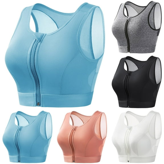 CFLVAEK Zip Front Sports Bras for Women High Support Push Up Workout Bra Comfort Wireless Beauty Back Sports Bra with Padded XXL