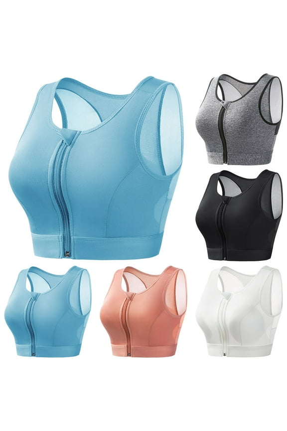 Zip Front Sports Bras for Women High Support Push Up Workout Bra Comfort Wireless Beauty Back Sports Bra with Padded XXL