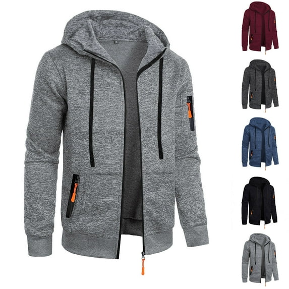 CFLVAEK Zip Up Hoodies for Men Big and Tall Long Sleeve Hooded Sweatshirts with Zipper Pockets Solid Color Drawstring Hoodie Dark Gray L