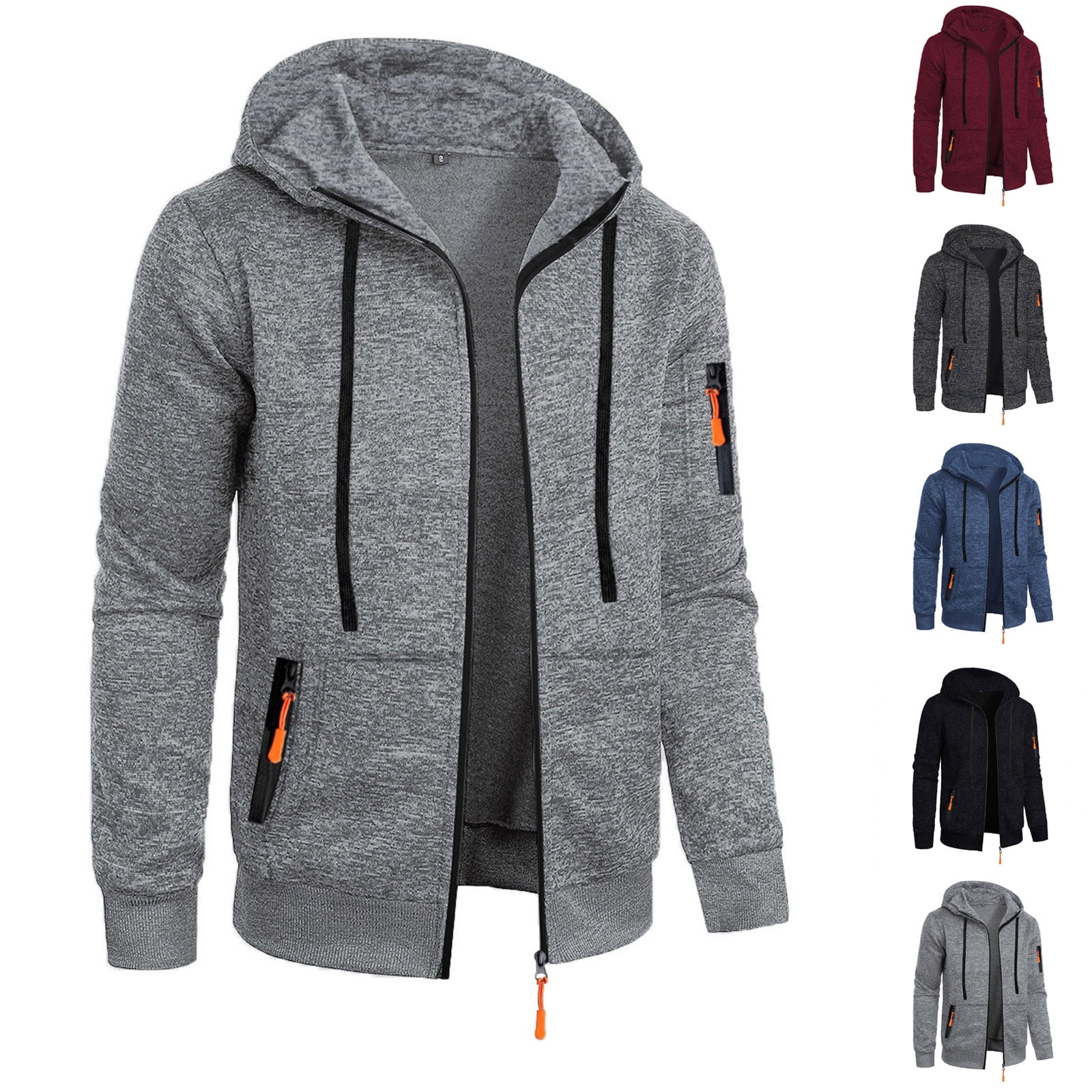 CFLVAEK Zip Up Hoodies for Men Big and Tall Long Sleeve Hooded Sweatshirts with Zipper Pockets Solid Color Drawstring Hoodie Navy XXL