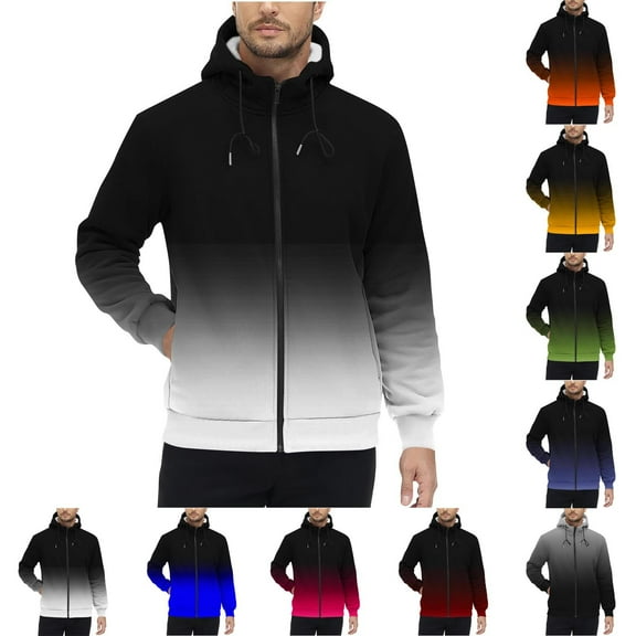CFLVAEK Zip Up Hoodies for Men Fashion Gradient Graphic Hooded Jackets Casual Long Sleeve Hoodie Sweatshirts with Pockets for Workout Orange XL