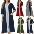 thumbnail image 1 of CFLVAEK Zipper Robes for Women with Side Pockets Lightweight 3/4 Sleeve Cotton Bathrobes Comfy Full Length Sleepwear Color Block Print Loungewear Navy S, 1 of 7