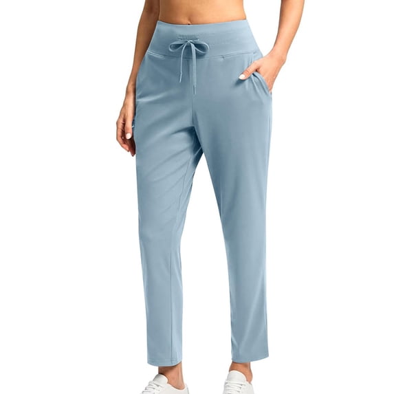 CFMDUC Athletic Pants for Women Drawstring High Waisted Ankle Sweatpants Casual Golf Workout Gym Lounge Pants with Pockets Light Blue L