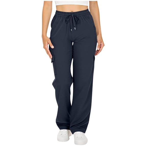 CFMDUC Baggy Cargo Pants for Women High Waisted Wide Leg Pants Casual Lightweight Hiking Trousers with Pockets Y2K Streetwear Navy Blue XL