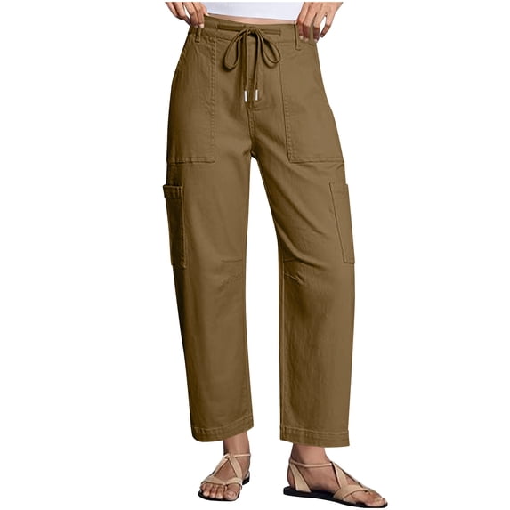 CFMDUC Cargo Jeans for Women Drawstring High Waisted Straight Wide Leg Pants Casual Loose Denim Pants with Pockets Brown XL