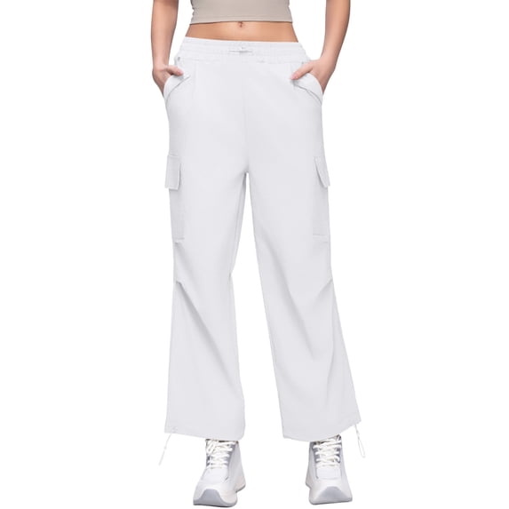CFMDUC Cargo Pants for Womens Drawstring Elastic Waist Wide Leg Sweatpants Casual Loose Baggy Trousers with Pockets