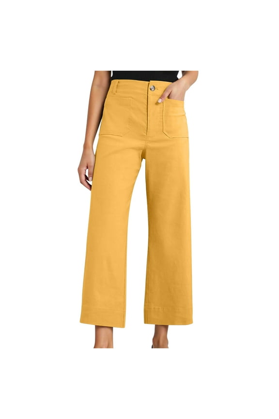 Twill Stretch Cropped Wide Leg Pants for Women Business Casual High Waist Chino Pants Office Work Ankle Jeans with Pocket