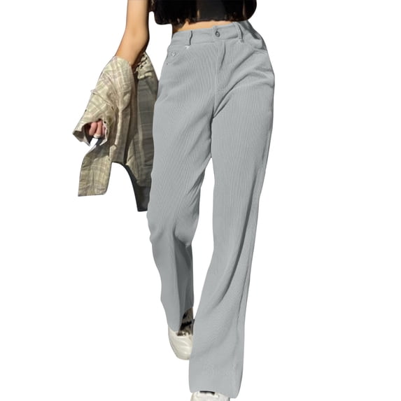 CFMDUC Wide Leg Pants for Women Corduroy High Waisted Palazzo Pants Fall Winter Straight Leg Lounge Trousers with Pockets Gray M