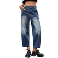 thumbnail image 1 of CFMDUC Women's Barrel Jeans High Waisted Wide Leg Denim Pants Baggy Stretch Boyfriend Denim Trousers Blue M, 1 of 8