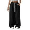 thumbnail image 1 of CFMDUC Women's Corduroy Sweatpants Y2K Wide Leg Drawstring Elastic Waist Workout Pants Loose Casual Baggy Lounge Trousers with Pockets Black XXL, 1 of 8