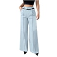 thumbnail image 1 of CFMDUC Women's Dress Pants Casual Work Business Trousers High Waist Straight Wide Leg Suit Pants with Pockets Light Blue L, 1 of 6