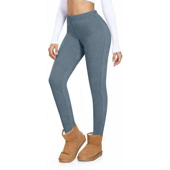 CFMDUC Women's Fleece Lined Legging Buttery Soft Tummy Control Lounge Thermal Leggings High Waisted Workout Yoga Pants Navy Blue S