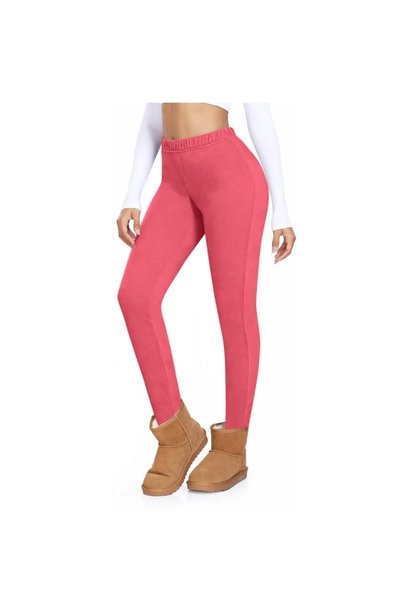 Women's Fleece Lined Legging Buttery Soft Tummy Control Lounge Thermal Leggings High Waisted Workout Yoga Pants Watermelon Red L
