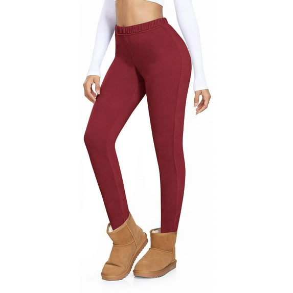 CFMDUC Women's Fleece Lined Legging Buttery Soft Tummy Control Lounge Thermal Leggings High Waisted Workout Yoga Pants Wine Red L