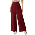 thumbnail image 1 of CFMDUC Women's Linen Wide Leg Pants Elastic Hight Waist PalazzoPants Casual Loose Work Business Lounge Trousers with Pockets Wine Red S, 1 of 5