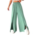 thumbnail image 1 of CFMDUC Women's Palazzo Pants Drawstring Elastic High Waist Wide Leg Slit Pants Split Loose Lightweight Flowy Trousers with Pockets Green XL, 1 of 6