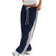 thumbnail image 1 of CFMDUC Women's Wide Leg Sweatpants Drawstring High Waist Side Striped Track Pants Casual Lightweight Baggy Palazzo Pants with Pockets Dark Blue M, 1 of 4