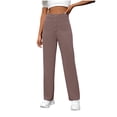 thumbnail image 1 of CFMDUC Womens Casual Straight Leg Pants Stretchy Business Work Slacks Elastic High Waisted Button Trousers with Multiple Pockets Coffee S, 1 of 7