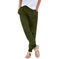 thumbnail image 1 of CFMDUC Womens Cotton Linen Jogger Pants Drawstring Elastic Waist Tapered Leg Trousers Casual Lightweight Pants with Pockets Army Green XXL, 1 of 7