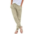 thumbnail image 1 of CFMDUC Womens Cotton Linen Jogger Pants Drawstring Elastic Waist Tapered Leg Trousers Casual Lightweight Pants with Pockets Khaki XXL, 1 of 6